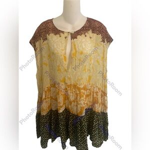 FREE PEOPLE Gotta Have You Mixed Print Cotton Tunic Top Sz. Large